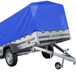 Auto Anhänger 230x125 Garden Trailer 230 KIPP Unitrailer 750 kg mit Stützrad, blauer Hochplane und Hochspriegel